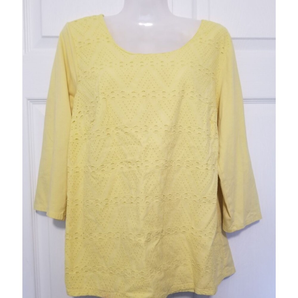 Coldwater Creek Women's Top Shirt Yellow Eyelet Design Button Back Size XL